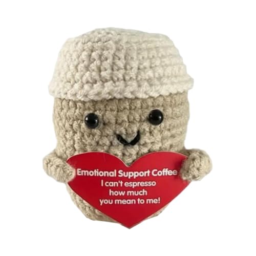 Shaersu Emotionale Unterstützung, gehäkelte Kaffeetasse, handgefertigte Häkelpuppe mit positiver Karte, niedliche gestrickte positive Puppe, Kaffeetasse, Puppen-Ornamente für Kinder und Erwachsene, Shaersu Emotionale Unterstützung, gehäkelte Kaffeetasse, handgefertigte Häkelpuppe mit positiver Karte, niedliche gestrickte positive Puppe, Kaffeetasse, Puppen-Ornamente für Kinder und Erwachsene, von Shaersu