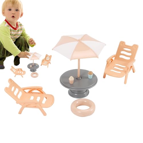 Shaersu Miniatur-Strandfiguren, Strandschirm, Stuhl, Tischdekoration, vielseitiges Puppenhaus-Zubehör, dekorative Figuren für drinnen und draußen von Shaersu