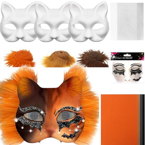 Shaersu Unbedruckte Katzenmaske, Blanko Katzengesicht Masken Satz, Bastelset Mit Mesh Und Filzstoff Kostüm Zubehör Für Party Cosplay Karneval Shaersu Unbedruckte Katzenmaske, Blanko Katzengesicht Masken Satz, Bastelset Mit Mesh Und Filzstoff Kostüm Zubehör Für Party Cosplay Karneval von Shaersu