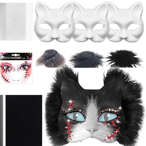 Shaersu Weiße Katzenmaske | Materialset Für Katzenmasken | Bastelset Mit Mesh Und Filzstoff Kostüm Zubehör Für Party Cosplay Karneval Shaersu Weiße Katzenmaske | Materialset Für Katzenmasken | Bastelset Mit Mesh Und Filzstoff Kostüm Zubehör Für Party Cosplay Karneval von Shaersu