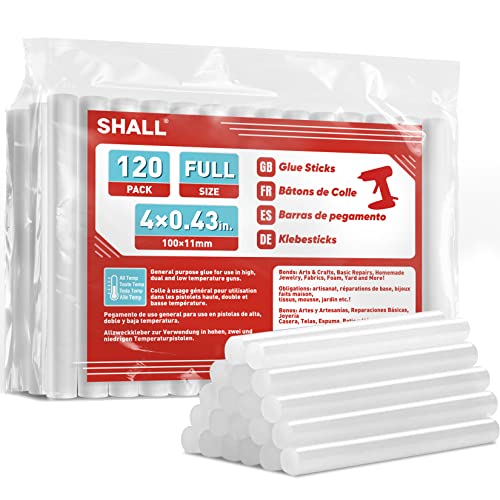 SHALL Heißklebestifte, 11mm x 100 mm, 120er-Pack Klare Heißklebepistolensticks für All-Temp-Klebepistolen，Handwerksversiegelung,Festivaldekoration von Shall