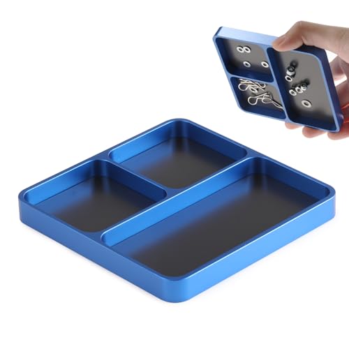 Shaluoman Metall RC Schrauben Tablett mit Magnetpad, Magnet Schrauben Halter Legierung Platte RC Fixing Tools Tray für RC Auto Boot, Pins und andere kleine Metallteile (Blau) von Shaluoman