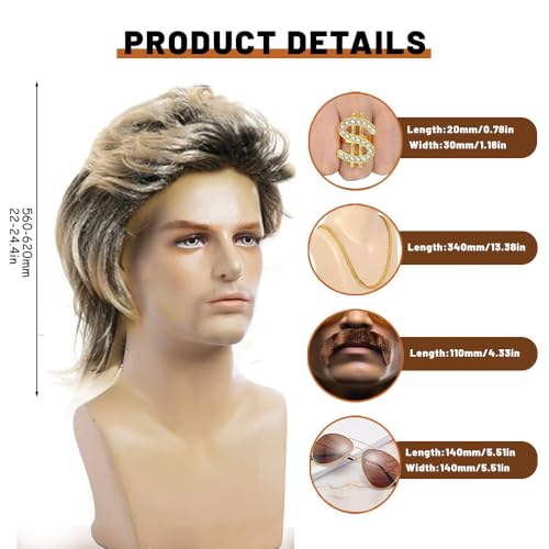 80er Jahre Outfit Herren Perücken , 5 pcs 70er 80er 90er Kostüm Herren Vokuhila Perücke Jahre Accessoires Perücken Wig Sonnenbrille Halskette Cosplay Halloween Kostüm Party 80er Jahre Outfit Herren Perücken , 5 pcs 70er 80er 90er Kostüm Herren Vokuhila Perücke Jahre Accessoires Perücken Wig Sonnenbrille Halskette Cosplay Halloween Kostüm Party von Shalwinn