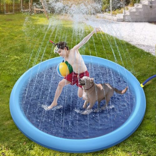 Shamdrea Wassersprühmatte, Hundesprinkler-Pad, Kleinkind-Spritzpad, Sprinkler for Hunde und Kinder, Haustier-Wassersprinkler, aufblasbar, rutschfest, Kratzfest (Size : 170 cm) von Shamdrea