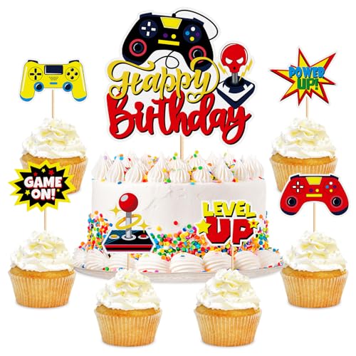 13Stk Rot Video Game Cake Topper, Game Handle Headset Geburtstagskuchen, Jungen und Mädchen Party Dekoration Zubehör, schillernde Cupcake Dekorationen, Rot Game Theme Party 13Stk Rot Video Game Cake Topper, Game Handle Headset Geburtstagskuchen, Jungen und Mädchen Party Dekoration Zubehör, schillernde Cupcake Dekorationen, Rot Game Theme Party von Shamoparty