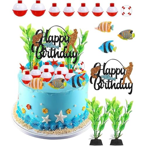 14 Stück Angeln Kuchen Topper mit Angeln Schwimmer, Korallenfische, Wasserpflanzen, Schwimmen Ring Kuchen Topper für Angeln Liebhaber Fischer Themed Geburtstag 14 Stück Angeln Kuchen Topper mit Angeln Schwimmer, Korallenfische, Wasserpflanzen, Schwimmen Ring Kuchen Topper für Angeln Liebhaber Fischer Themed Geburtstag von Shamoparty