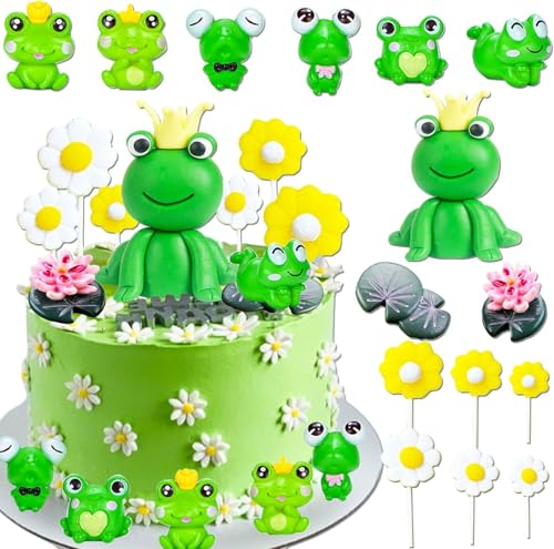 15 Stück Frosch Prinz Thema Kuchen Topper, Daisy Kuchen Topper, Lotus Blatt Lotus Blume Kuchen Topper Set, Kindergeburtstag Kuchen Topper, Mädchen Geburtstag Geschenk von Shamoparty