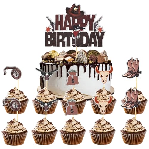 16Stk Cowboy Cake Toppers, Cowboy Geburtstag Party Dekorationen, Western Cowboy Geburtstag Kuchen Toppers, Cowboy Hufeisen Stiefel Cupcake Toppers, Western Cowboy Thema schillernden Kuchen von Shamoparty