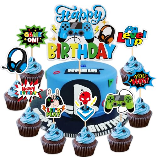 17Stk Blaue Videospiel-Kuchendekoration, blaue Spiel-Themen-Party, Handle Headset Geburtstagskuchen, Kinder Party Dekoration Zubehör, Jungen und Mädchen Cupcake Dekorationen 17Stk Blaue Videospiel-Kuchendekoration, blaue Spiel-Themen-Party, Handle Headset Geburtstagskuchen, Kinder Party Dekoration Zubehör, Jungen und Mädchen Cupcake Dekorationen von Shamoparty