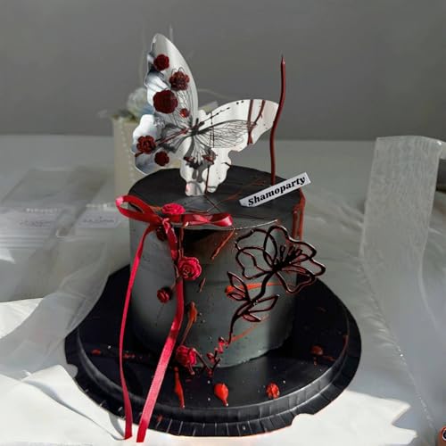 19Stk Schmetterling Kuchen Topper, Schwarz Schmetterling Party Dekoration, Rote Rose Geburtstag Kuchen Topper, Schmetterling Spiegel Kuchen Topper, Hochzeit Urlaub Kuchen Topper von Shamoparty
