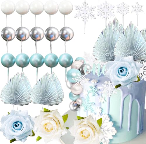 25 Stück Schneeflocke Kuchen Topper, blaue Blume Kuchen Topper für Geburtstagsfeier, blaue Hochzeit Dekoration und Schneeflocke Thema 25 Stück Schneeflocke Kuchen Topper, blaue Blume Kuchen Topper für Geburtstagsfeier, blaue Hochzeit Dekoration und Schneeflocke Thema von Shamoparty