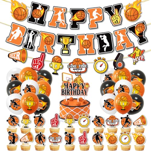 45Stk Basketball Geburtstag Party Dekoration Set, Basketball Thema Party Dekorationsartikel, Jungen Geburtstag Dekoration, Sport Kuchen Dekoration Banner Ballon, Fan Geschenke von Shamoparty