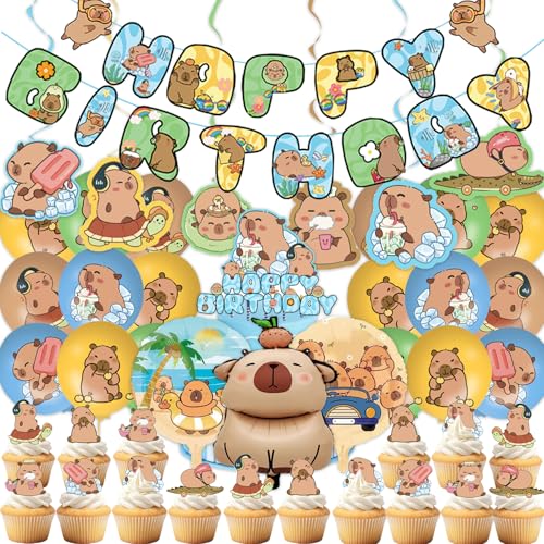 54Stk Capybara Party Dekoration Kit, Kinder Capybara Geburtstag Zubehör, Aquaman Party Dekorationen einschließlich alles Gute zum Geburtstag Banner, Spirale, Cake Topper, Ballons 54Stk Capybara Party Dekoration Kit, Kinder Capybara Geburtstag Zubehör, Aquaman Party Dekorationen einschließlich alles Gute zum Geburtstag Banner, Spirale, Cake Topper, Ballons von Shamoparty