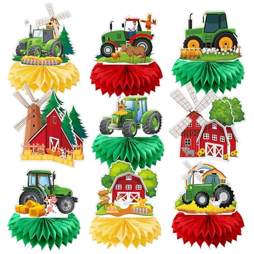 9Stk Traktor Desktop Dekoration, Bauernhof Traktor Geburtstag Dekoration, Jungen und Mädchen Party Zubehör, Baby Party Zubehör, Bauernhof Fotoretikel, Zentrum Desktop Zubehör von Shamoparty