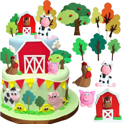 Bauernhof Party Kuchen Dekoration, Kinder Ranch Rustikale Geburtstagstorte Dekoration einschließlich Bauernhof Haus, Kühe, Hühner, Ferkel und verschiedene kleine Bäume Bauernhof Party Kuchen Dekoration, Kinder Ranch Rustikale Geburtstagstorte Dekoration einschließlich Bauernhof Haus, Kühe, Hühner, Ferkel und verschiedene kleine Bäume von Shamoparty