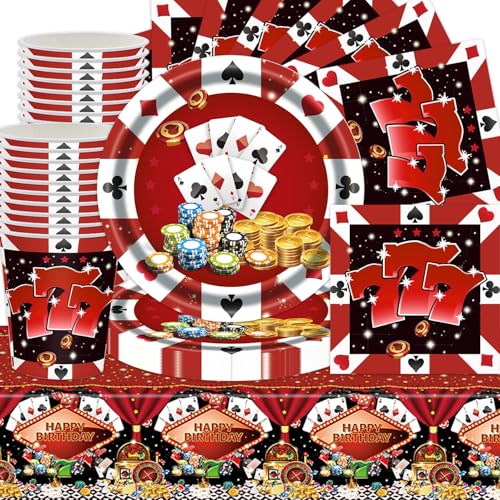 Casino Geburtstag Party Geschirr Sets, Poker Party Dekorationen Zubehör, Poker Themen, Casino Pappteller Tissue Papier Tassen Tischdecken, Poker Spiel Nights von Shamoparty
