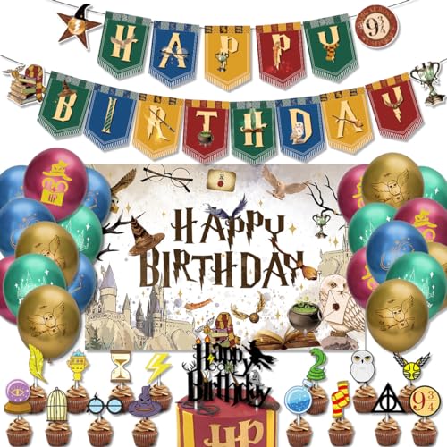 Geburtstagsdeko,Magic Academy Thematische Geburtstagsfeier Dekoration Set,Zauberei Happy birthday Banner,Luftballons + Tortenaufsatz + Geburtstagsbanner + Hintergrundkulissen Geburtstagsdeko,Magic Academy Thematische Geburtstagsfeier Dekoration Set,Zauberei Happy birthday Banner,Luftballons + Tortenaufsatz + Geburtstagsbanner + Hintergrundkulissen von Shamoparty