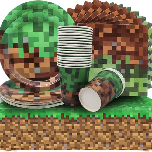 Grünes Partygeschirr-Set, Tischdekoration für Kindergeburtstage, inklusive Teller, Becher, Servietten, Tischdecke, für 20 Gäste von Shamoparty