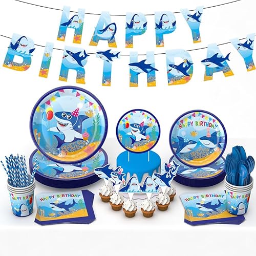 Partygeschirr, Shamoparty 61 Stück Shark Geburtstag Dekoration, Inkl Shark Party Teller, Pappbecher, Servietten, Tischdecke, für Kindergeburtstag Shark Party Dekoration Partygeschirr, Shamoparty 61 Stück Shark Geburtstag Dekoration, Inkl Shark Party Teller, Pappbecher, Servietten, Tischdecke, für Kindergeburtstag Shark Party Dekoration von Shamoparty