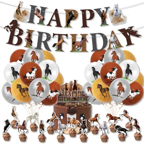 Rennpferd, Cowboy-Stil Geburtstag Party Dekoration Set, Wild Sports Birthday Scene Setup, enthält Pferd Ballons + Banner + Kuchen Dekoration Rennpferd, Cowboy-Stil Geburtstag Party Dekoration Set, Wild Sports Birthday Scene Setup, enthält Pferd Ballons + Banner + Kuchen Dekoration von Shamoparty