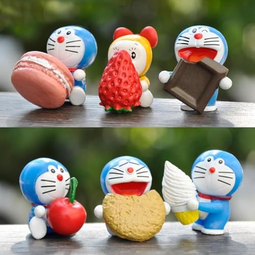 Shamoparty Skulpturen von 6 Niedlichen Mini Doraemon Figuren,Kuchendekoration，Cupcake Toppers，Gartenfiguren，Feengarten-Zubehör，Mikro Landschaft Gartendekoration von Shamoparty