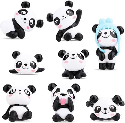 Skulpturen von 8 Niedlichen Mini Pandas,Kuchendekoration，Cupcake Toppers，Gartenfiguren，Feengarten-Zubehör，Mikro Landschaft Gartendekoration von Shamoparty