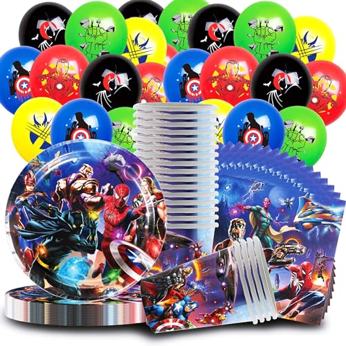 Superhelden Party Dekoration, 80Pcs Helden Partygeschirr, Kindergeburtstag Geschirr Set mit Teller+Becher+Servietten+Ballon,Cartoon Tischdeko für 20Personen Superhelden Party Dekoration, 80Pcs Helden Partygeschirr, Kindergeburtstag Geschirr Set mit Teller+Becher+Servietten+Ballon,Cartoon Tischdeko für 20Personen von Shamoparty