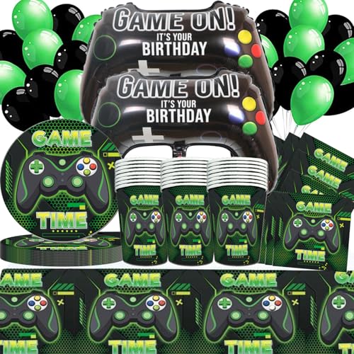 Videospiel Party Geschirr, 83 Stk Spiel Partyzubehör Set, Inkl Videospiel Teller, Tassen Servietten, Tischdecke, Ballons, Grünes Geschirr für Spielliebhaber Geburtstag Party Deko Videospiel Party Geschirr, 83 Stk Spiel Partyzubehör Set, Inkl Videospiel Teller, Tassen Servietten, Tischdecke, Ballons, Grünes Geschirr für Spielliebhaber Geburtstag Party Deko von Shamoparty