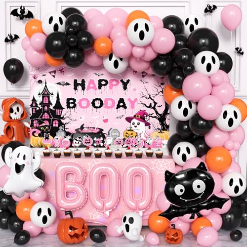 Happy Boo Day Party-Dekorationen, Rosa, Schwarz, Orange, Halloween-Ballonbogen-Set, Happy Booday-Banner, 40,6 cm B-O-O, Fledermaus-Geister-Folienballons und Cupcake-Topper für rosa Happy Boo Day Party-Dekorationen, Rosa, Schwarz, Orange, Halloween-Ballonbogen-Set, Happy Booday-Banner, 40,6 cm B-O-O, Fledermaus-Geister-Folienballons und Cupcake-Topper für rosa von Shanmorine