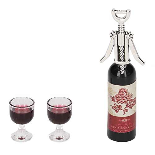 1/12 Simulation Rotwein-Set, Exquisite Rotweinflasche Mini-Puppenhaus-Dekoration Rotweinglas Gut gestaltetes Miniatur-Rotwein-Modell-Spielzeug für von Shanrya