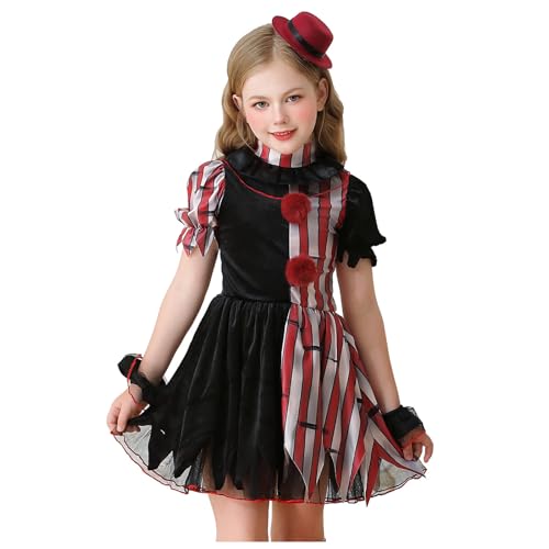 Shaohan Clown Kostüm für Mädchen 1 Set Bunt Clown Kostüm umfasst Hut, Handschuhe und Rock Nylon Circus für Halloween, Cosplay, Party, Bühne von Shaohan