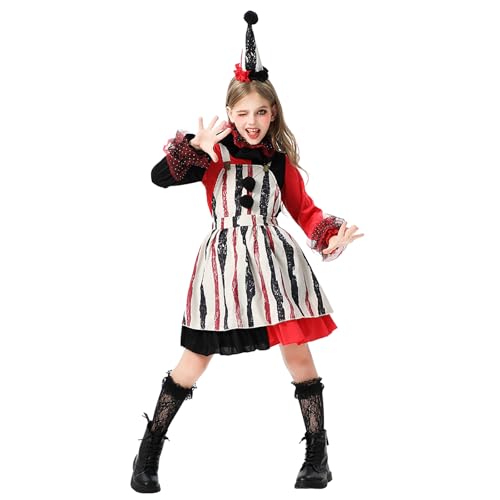 Shaohan Gruseliges Clown-Kostüm für Mädchen, verdrehtes Clown-Kleid-Kostüm, gruseliges Narrenkostüm für Mädchen Shaohan Gruseliges Clown-Kostüm für Mädchen, verdrehtes Clown-Kleid-Kostüm, gruseliges Narrenkostüm für Mädchen von Shaohan