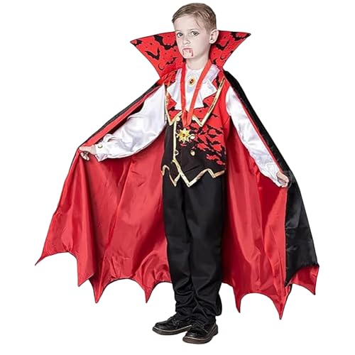 Shaohan Vampir Kostüm Set Kinder, Halloween Umhang, Teufel Kostüm Jungen, Mädchen, Dracula Cape und Vampir Zähne für Halloween, Mardi Gras Party von Shaohan