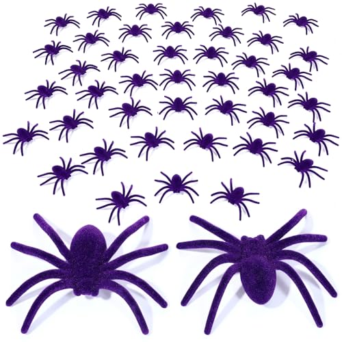 Shappy 50 Stück Fuzzy Spider Bulk Mini Realistische Haarige Gefälschte Spinnen Kleine Lustige Beflockung Gruselige Halloween Streich Requisiten Halloween Indoor Outdoor Dekorationen von Shappy