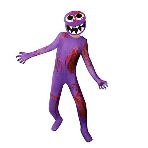 SharkBebe Rainbow Friend Halloween Kinder Cosplay Kostüme Jumpsuit Jungen verkleiden sich Kleidung Maske Mädchen vorgeben Spiel Kostüm (Lila, 9-10 Jahre) von SharkBebe