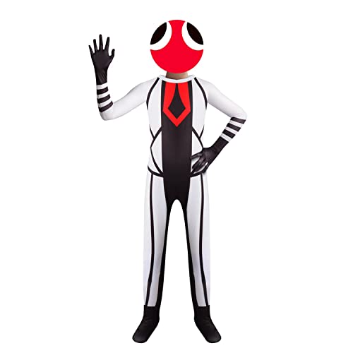 SharkBebe Rainbow Friend Halloween Kinder Cosplay Kostüme Jumpsuit Jungen verkleiden sich Kleidung Maske Mädchen vorgeben Spiel Kostüm (Weiß, 7-8 Jahre) von SharkBebe
