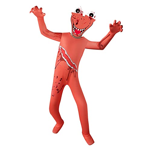 SharkBebe Rainbow Friends Halloween Kinder Cosplay Kostüme Overall Jungen Kleidung Mädchen Maske Spiel Kostüm (Orange, 9-10 Jahre) von SharkBebe