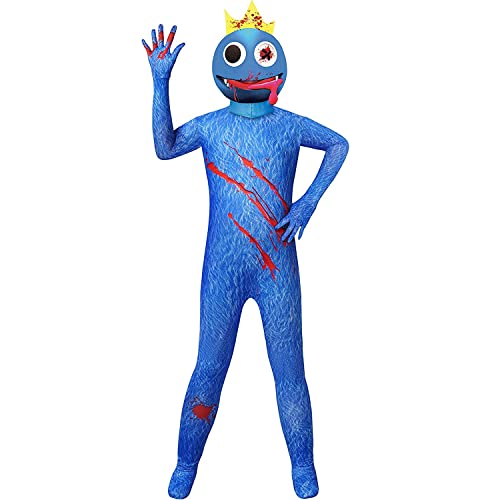 SharkBebe Rainbow Friends Halloween Kinder Cosplay Kostüme Overall Jungen Verkleiden Kleidung Mädchen Maske Spiel Kostüm (Blau, 5-6 Jahre) von SharkBebe