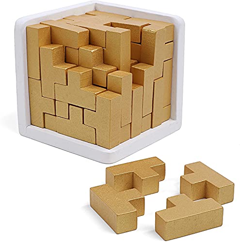 3D Denksport-Puzzle aus Holz von Sharp Brain Zone. Erzieherisches Spielzeug für Kinder und Erwachsene. Erforsche Deine Kreativität und Deine Gabe, Probleme zu Lösen. (Gold-Ausgabe) von Sharp Brain Zone