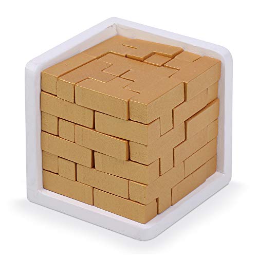 3D Denksport-Puzzle aus Holz von Sharp Brain Zone. Erzieherisches Spielzeug für Kinder und Erwachsene. Erforsche Deine Kreativität und Deine Gabe, Probleme zu Lösen. (Gold-Ausgabe) von Sharp Brain Zone