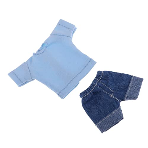 18 Zoll Puppe T-Shirt & Kurze Hose Sommer Outfit Set Für Mini Blythe Puppe Dress Up (2er-Set) - Blau von Sharplace