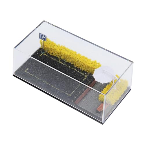 Sharplace 1/64 Fahrzeugmodell-Vitrine, Parkplatzszene, Druckguss-Auto-Diorama-Vitrine, staubdichte Abdeckung für kleine Figuren aus Legierungsautos, Gelber Blütenstrauch von Sharplace