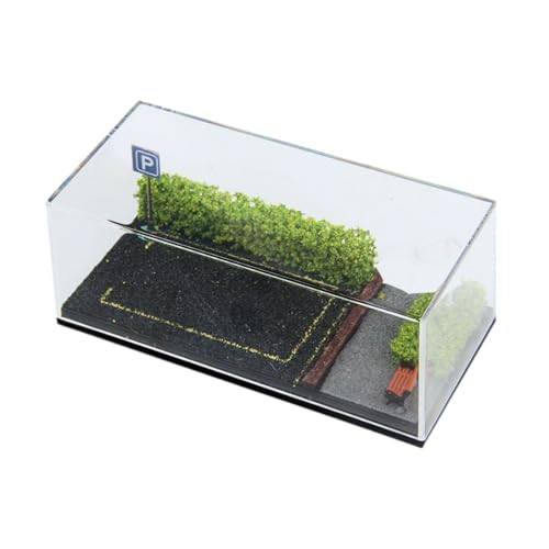 Sharplace 1/64 Fahrzeugmodell-Vitrine, Parkplatzszene, Druckguss-Auto-Diorama-Vitrine, staubdichte Abdeckung für kleine Figuren aus Legierungsautos, Grüner Blumenstrauch von Sharplace