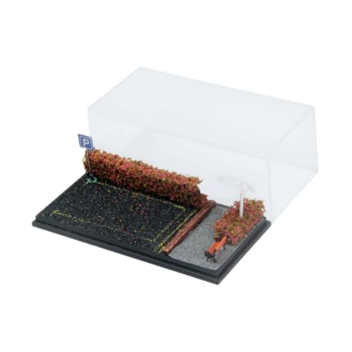 Sharplace 1/64 Fahrzeugmodell-Vitrine, Parkplatzszene, Druckguss-Auto-Diorama-Vitrine, staubdichte Abdeckung für kleine Figuren aus Legierungsautos, Rosenroter Strauch von Sharplace