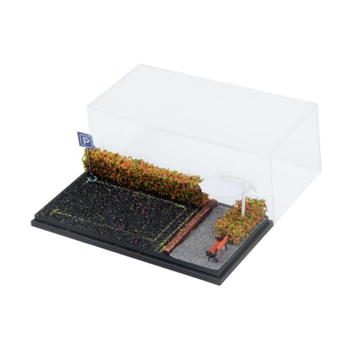 Sharplace 1/64 Fahrzeugmodell-Vitrine, Parkplatzszene, Druckguss-Auto-Diorama-Vitrine, staubdichte Abdeckung für kleine Figuren aus Legierungsautos, Roter Blumenstrauch von Sharplace