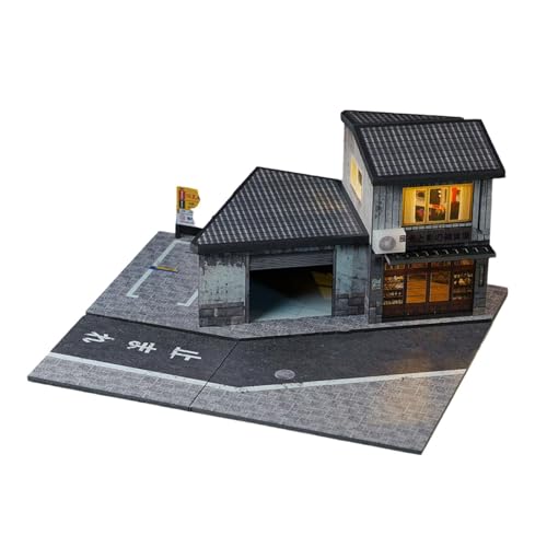 Sharplace 1/64 Lebensmittelgeschäft-Szenenmodell, Mini-Gebäudemodell mit Leichter Desktop-Ornament-Dekoration mit Parkplatz für den Layout-Desktop von Sharplace