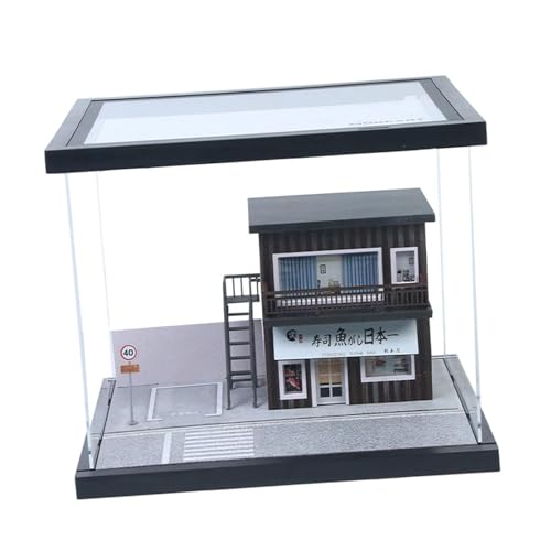 Sharplace 1/64 Maßstab Modellauto Vitrine Spielzeugauto Aufbewahrungsbox Shop Diorama Foto Requisite Ornament mit Licht Organizer Miniatur Landschaft von Sharplace