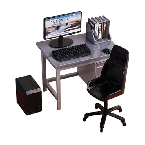 Sharplace 1:12 Computer-Schreibtischstuhl-Set mit, Modellszenen-Sammlungen, Bastel-Miniaturmöbel für Miniaturszenen-Zubehör, Grau Sharplace 1:12 Computer-Schreibtischstuhl-Set mit, Modellszenen-Sammlungen, Bastel-Miniaturmöbel für Miniaturszenen-Zubehör, Grau von Sharplace