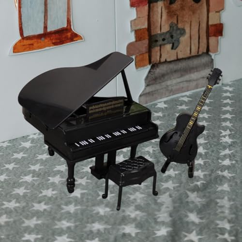Sharplace 1:12 Dollhouse Miniatur Klaviergitarre Mini Möbellebenszene tun Game Home Decor Simulationsmodell für Wohnzimmer Home, Schwarz von Sharplace