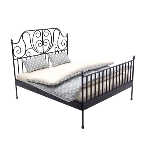 Sharplace 1:12 Doppelbett DIY Ornament Schlafzimmer Mikroszene Foto Requisiten Puppenhaus Zubehör Schlafzimmer Zubehör für Mädchen, Schwarz von Sharplace
